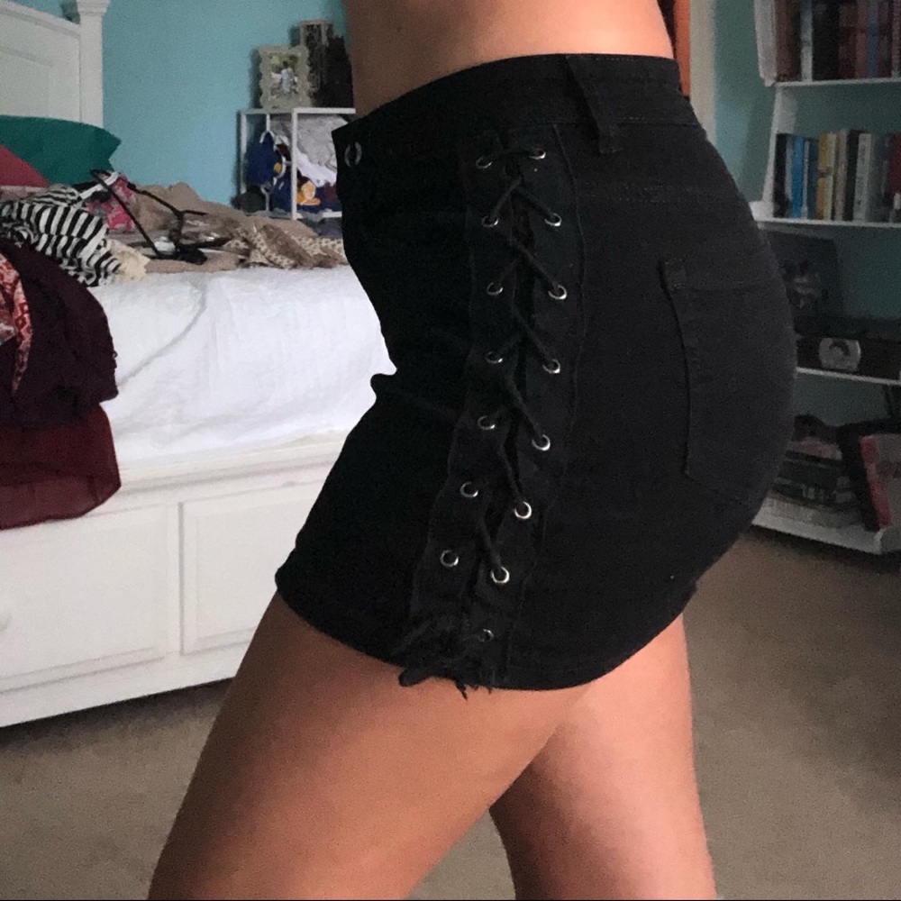 Black lace up mini skirt